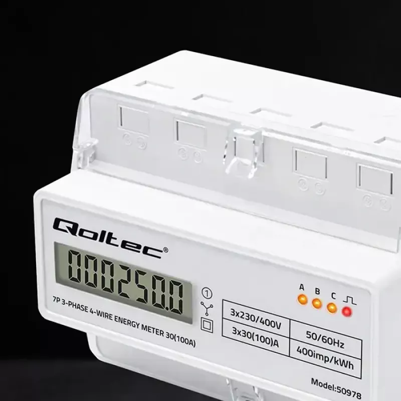 Trójfazowy licznik energii na szynę DIN QOLTEC 50978 — 400 V, 100 A