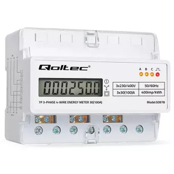 Trójfazowy licznik energii na szynę DIN QOLTEC 50978 — 400 V, 100 A