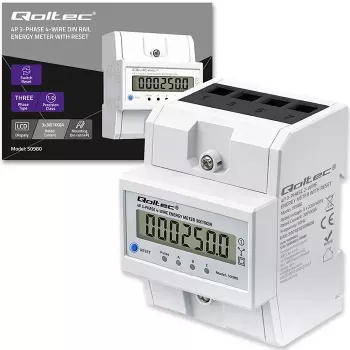 Trójfazowy licznik energii QOLTEC 50980 — 400 V, 100 A z resetem