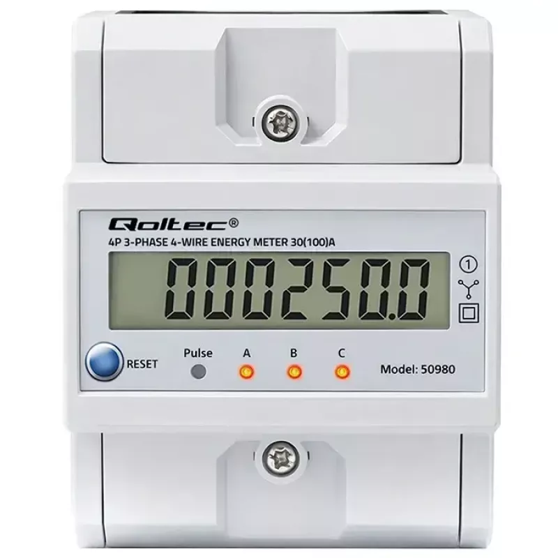 Trójfazowy licznik energii QOLTEC 50980 — 400 V, 100 A z resetem