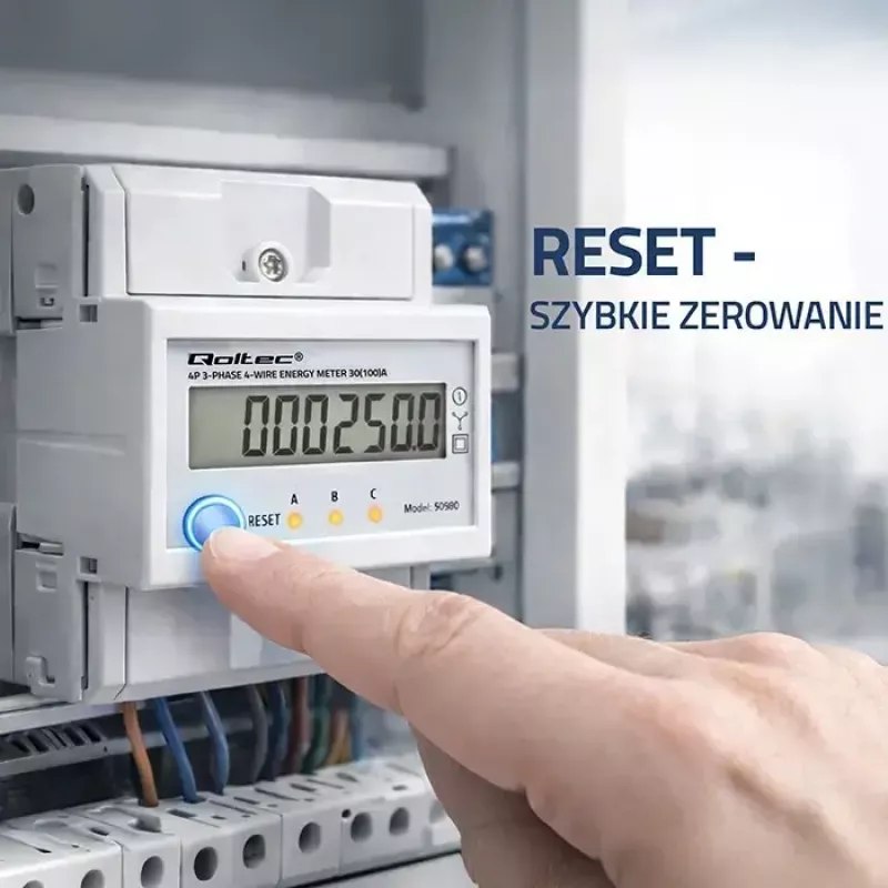 Trójfazowy licznik energii QOLTEC 50980 — 400 V, 100 A z resetem