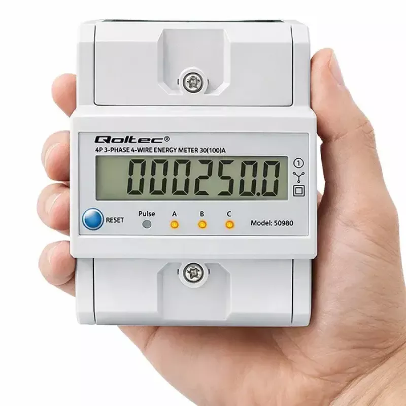 Trójfazowy licznik energii QOLTEC 50980 — 400 V, 100 A z resetem