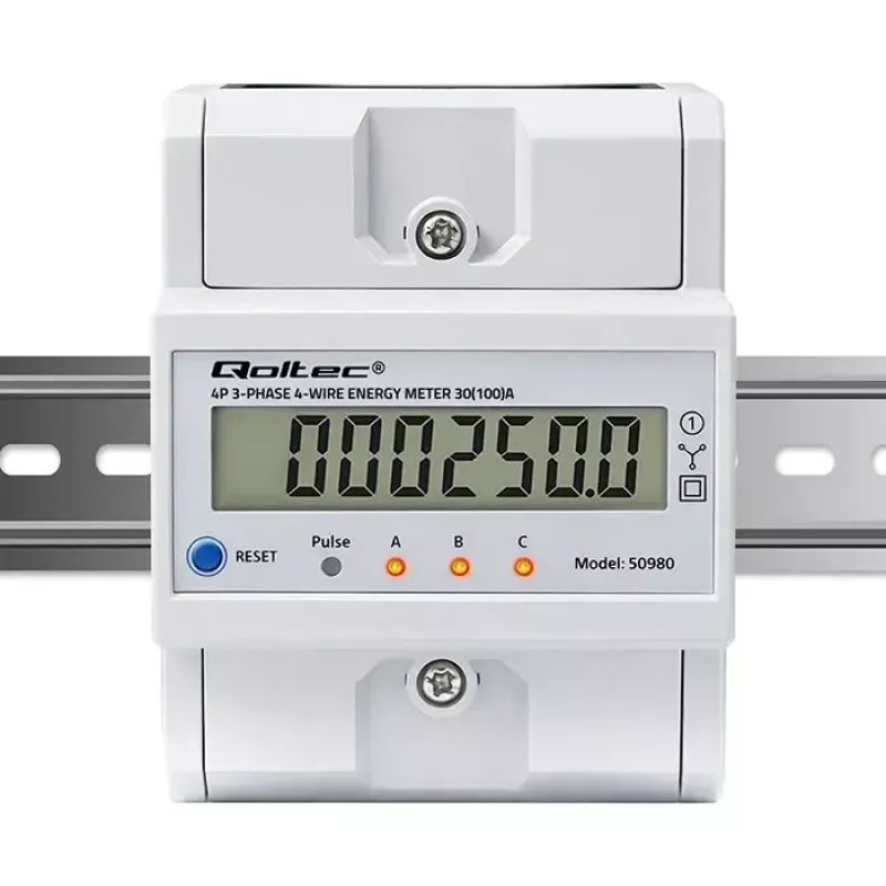 Trójfazowy licznik energii QOLTEC 50980 — 400 V, 100 A z resetem