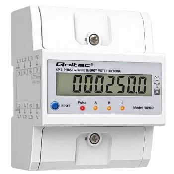 Trójfazowy licznik energii QOLTEC 50980 — 400 V, 100 A z resetem