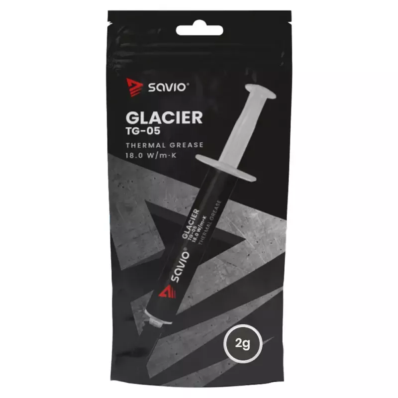 Pasta termoprzewodząca SAVIO TG-05 2g — przewodność cieplna 18 W/m·K, 2 ml