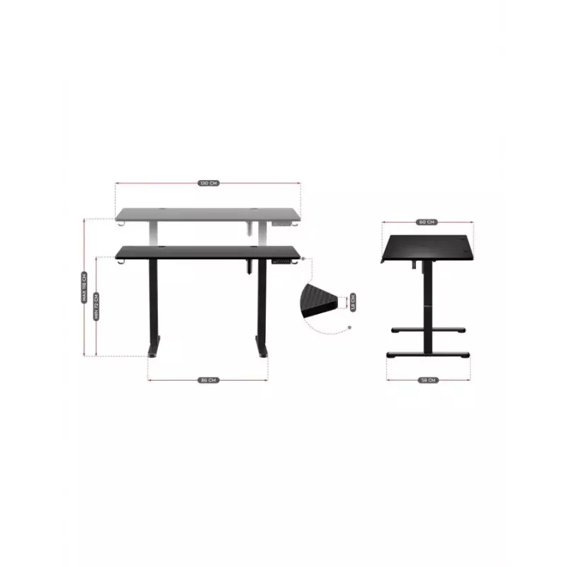 Proste biurko gamingowe Huzaro Hero 8.2 Czarny MDF prostokątny 1200x600 mm, regulacja wysokości 720–1180 mm, obciążenie 80 kg