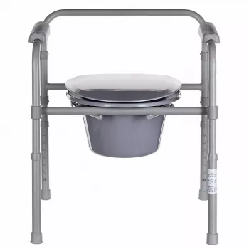 Folding toilet chair ANTAR with armrests, storage box, steel frame, adjustable height 35–50 cm, max load 120 kg, szary