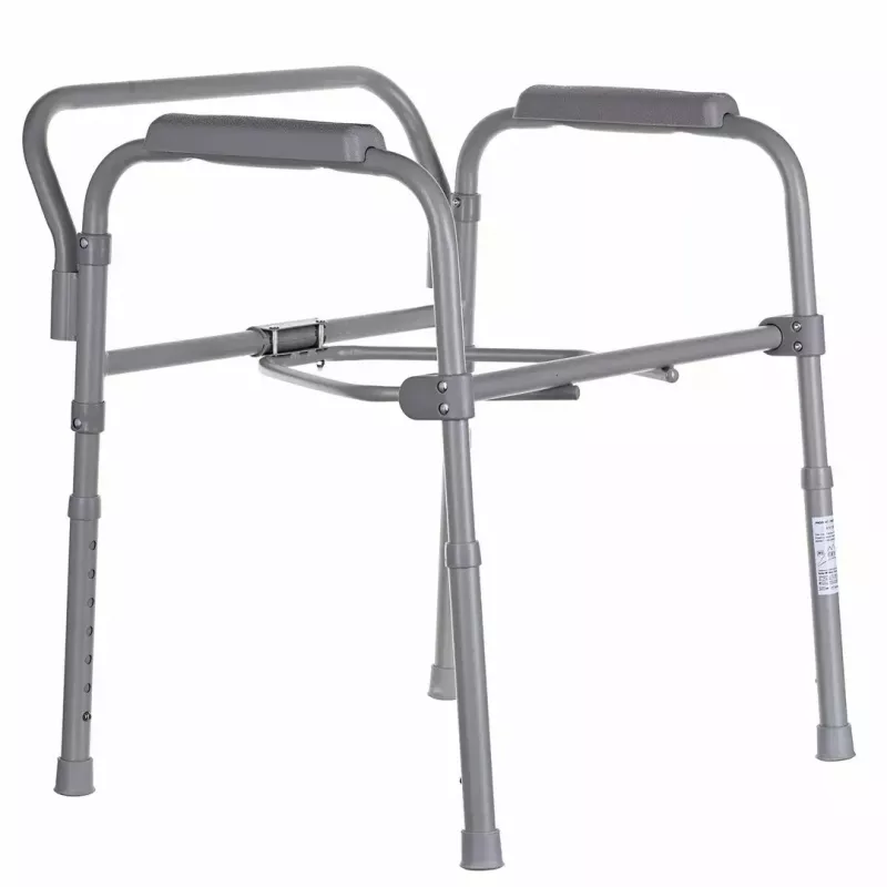 Folding toilet chair ANTAR with armrests, storage box, steel frame, adjustable height 35–50 cm, max load 120 kg, szary