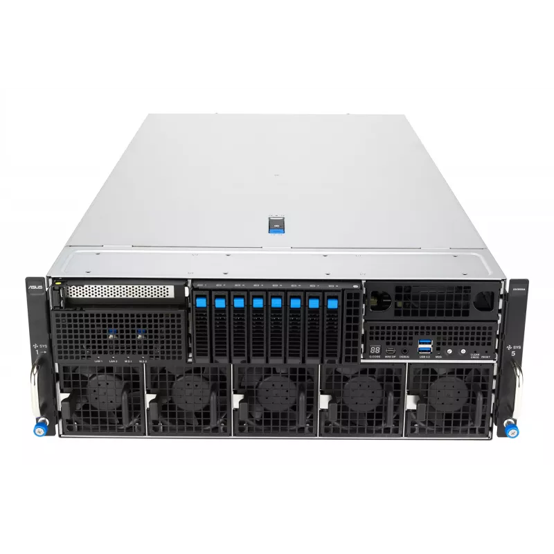 Serwer rack ASUS ESC8000A-E13 (4U) Srebrny — LGA 6096, AMD EPYC, DDR5, do 3 TB, 24 DIMM, 2× CPU, zasilacz 3200 W