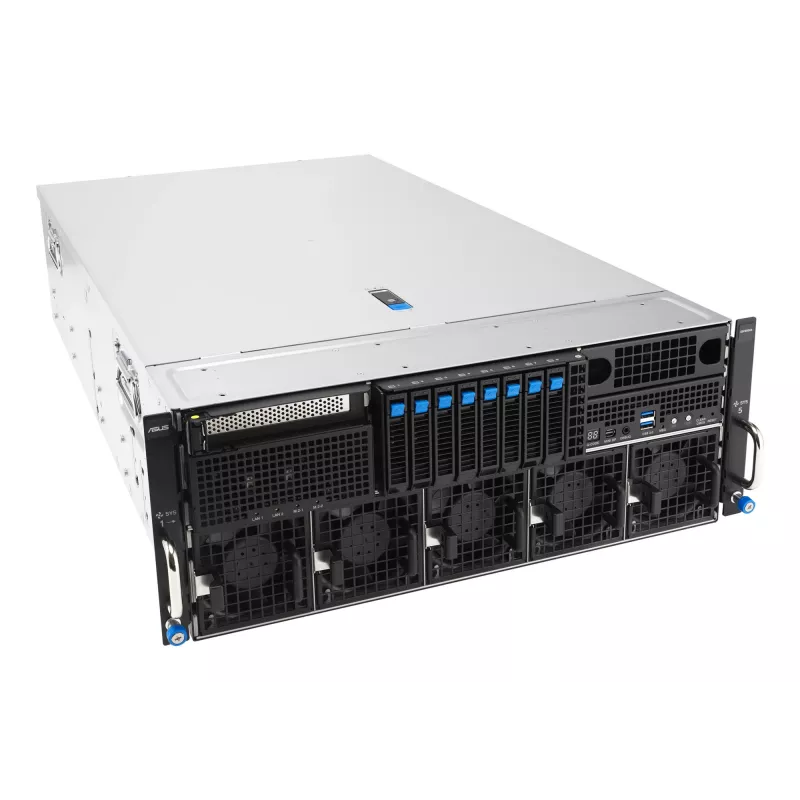 Serwer rack ASUS ESC8000A-E13 (4U) Srebrny — LGA 6096, AMD EPYC, DDR5, do 3 TB, 24 DIMM, 2× CPU, zasilacz 3200 W