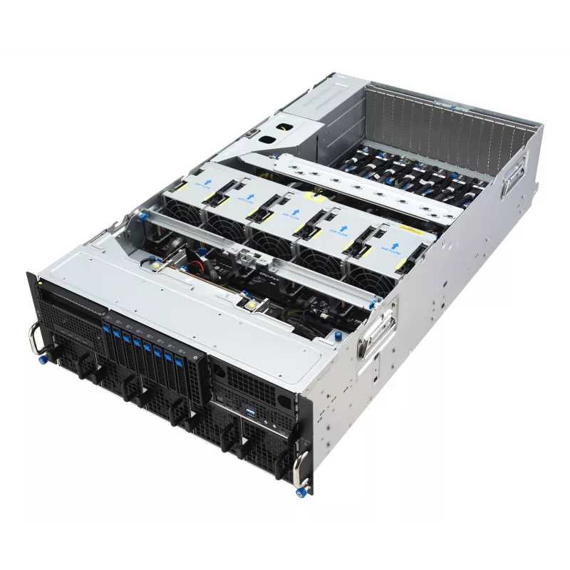 Serwer rack ASUS ESC8000A-E13 (4U) Srebrny — LGA 6096, AMD EPYC, DDR5, do 3 TB, 24 DIMM, 2× CPU, zasilacz 3200 W
