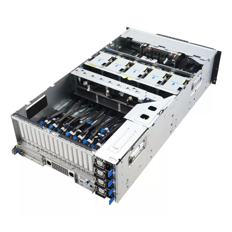 Serwer rack ASUS ESC8000A-E13 (4U) Srebrny — LGA 6096, AMD EPYC, DDR5, do 3 TB, 24 DIMM, 2× CPU, zasilacz 3200 W
