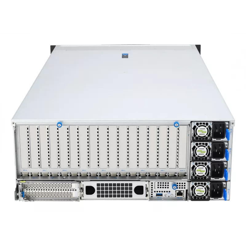 Serwer rack ASUS ESC8000A-E13 (4U) Srebrny — LGA 6096, AMD EPYC, DDR5, do 3 TB, 24 DIMM, 2× CPU, zasilacz 3200 W