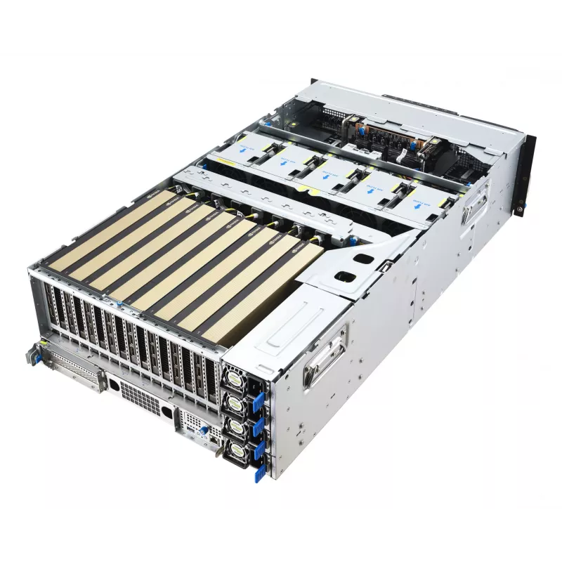 Serwer rack ASUS ESC8000A-E13 (4U) Srebrny — LGA 6096, AMD EPYC, DDR5, do 3 TB, 24 DIMM, 2× CPU, zasilacz 3200 W