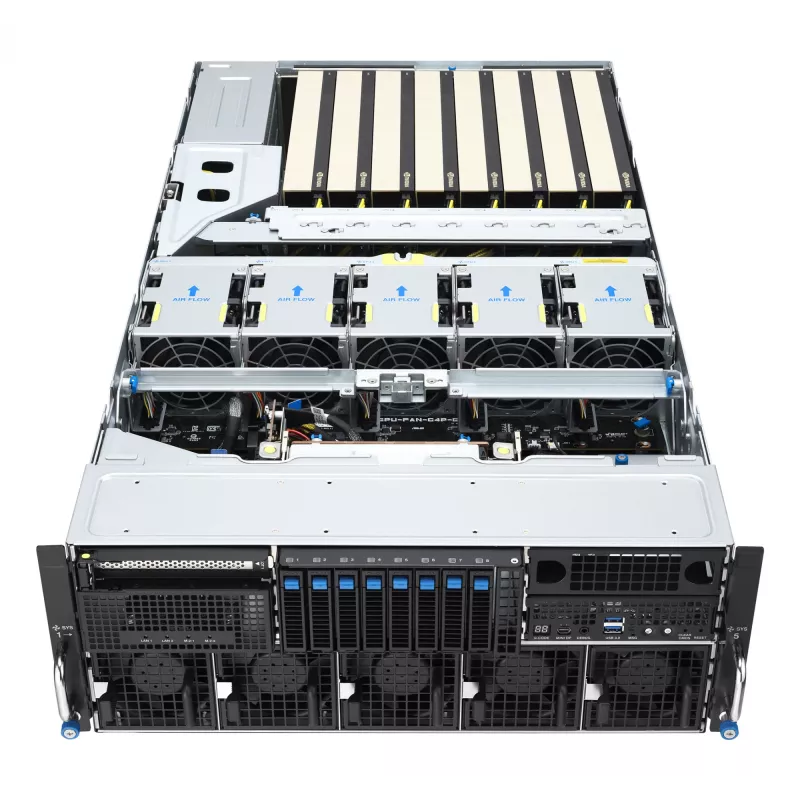 Serwer rack ASUS ESC8000A-E13 (4U) Srebrny — LGA 6096, AMD EPYC, DDR5, do 3 TB, 24 DIMM, 2× CPU, zasilacz 3200 W