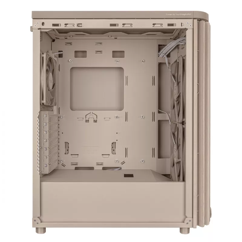 Obudowa PC ASUS ProArt PA401 Wood Edition Beige — mid-tower, przedni panel metalowy