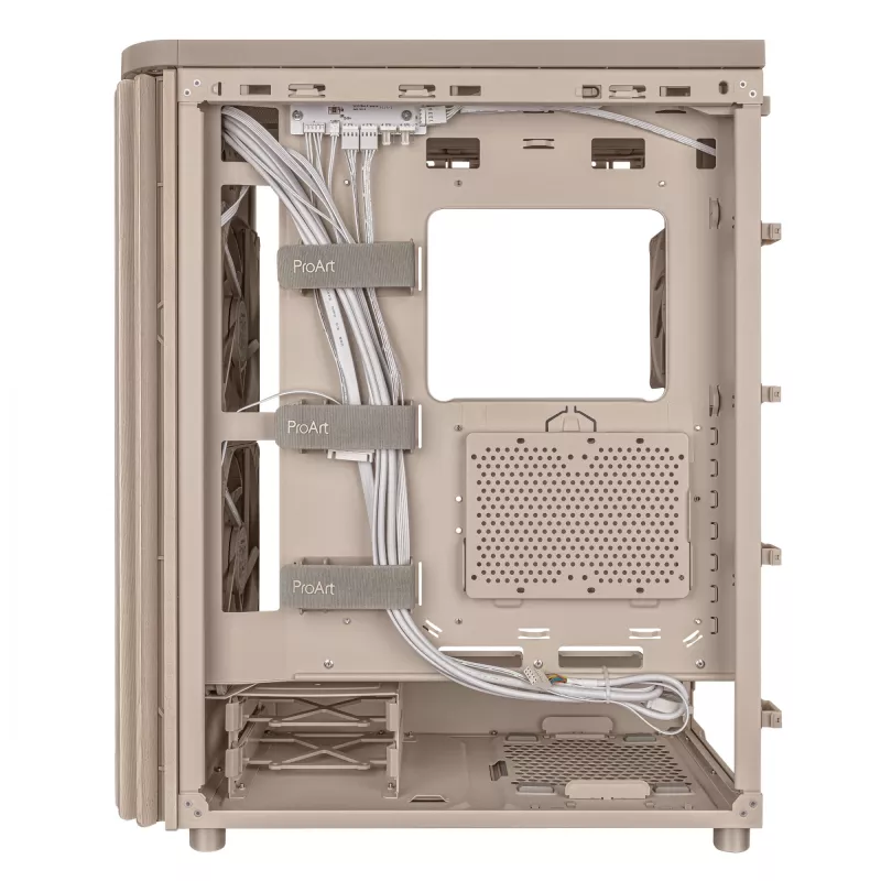 Obudowa PC ASUS ProArt PA401 Wood Edition Beige — mid-tower, przedni panel metalowy