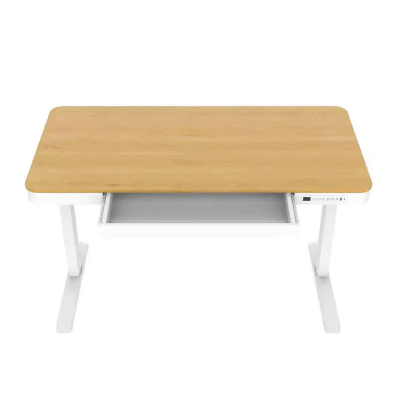Biurko elektryczne z regulacją wysokości ActiveJet ET119W-C 140x70 cm — 1 silnik, wysokość 725–1225 mm, biały/dąb