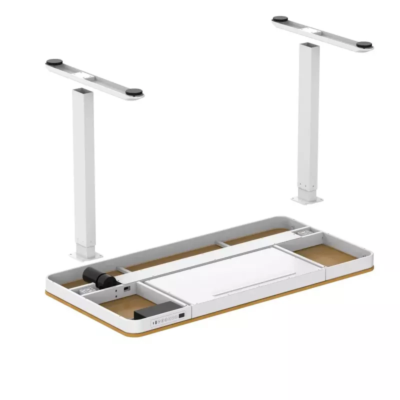 Biurko elektryczne z regulacją wysokości ActiveJet ET119W-C 140x70 cm — 1 silnik, wysokość 725–1225 mm, biały/dąb
