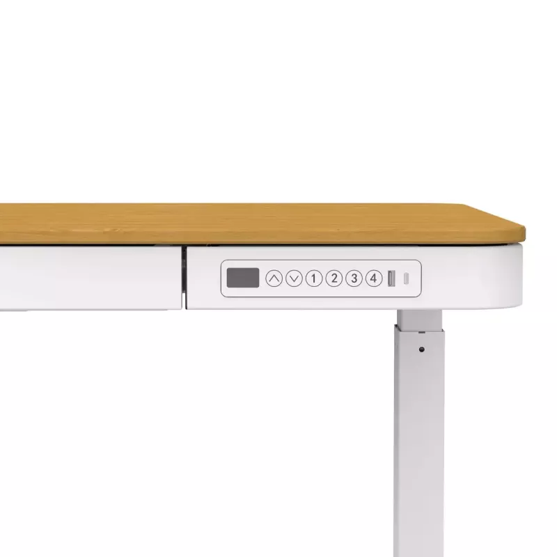 Biurko elektryczne z regulacją wysokości ActiveJet ET119W-C 140x70 cm — 1 silnik, wysokość 725–1225 mm, biały/dąb