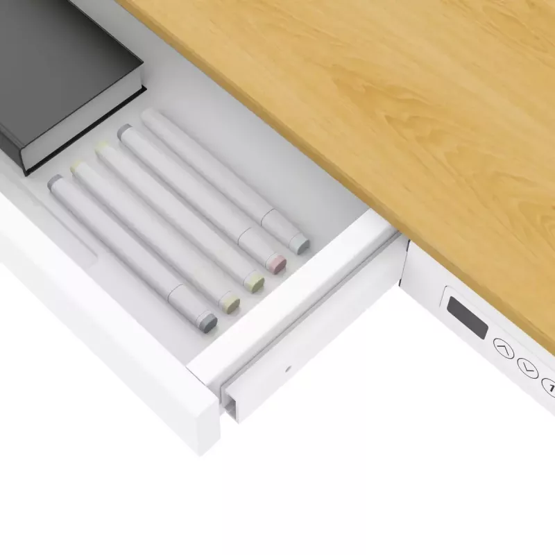 Biurko elektryczne z regulacją wysokości ActiveJet ET119W-C 140x70 cm — 1 silnik, wysokość 725–1225 mm, biały/dąb
