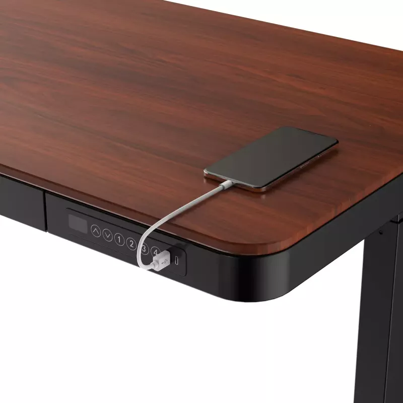 Biurko ActiveJet ET119W-C elektryczne biurko z regulacją wysokości 140x70 cm czarny/orzech z portami USB-A i USB-C