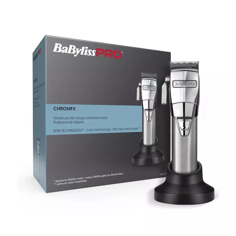 Maszynka do strzyżenia bezprzewodowa BaByliss PRO FX8700E — chromowana, wbudowany akumulator, 120 min pracy, 6300 obr./min