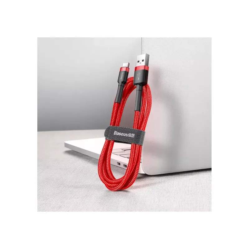 Kabel USB-A na USB-C Baseus Cafule — USB 2.0 A→C, obsługa ładowania QC3.0, oplot nylonowy, czerwony