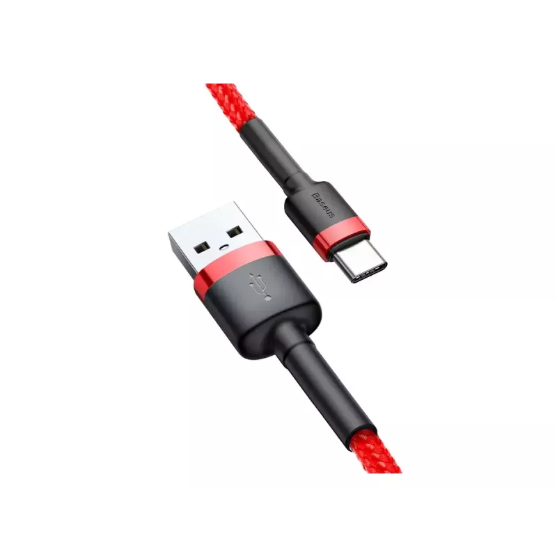Kabel USB-A na USB-C Baseus Cafule — USB 2.0 A→C, obsługa ładowania QC3.0, oplot nylonowy, czerwony