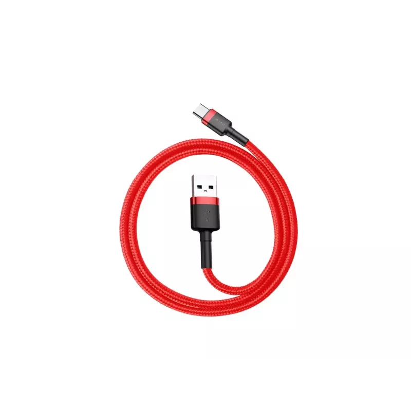 Kabel USB-A na USB-C Baseus Cafule — USB 2.0 A→C, obsługa ładowania QC3.0, oplot nylonowy, czerwony
