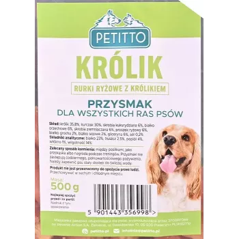 Przysmak dla psa PETITTO rurki ryżowe z nadzieniem z królika 500 g