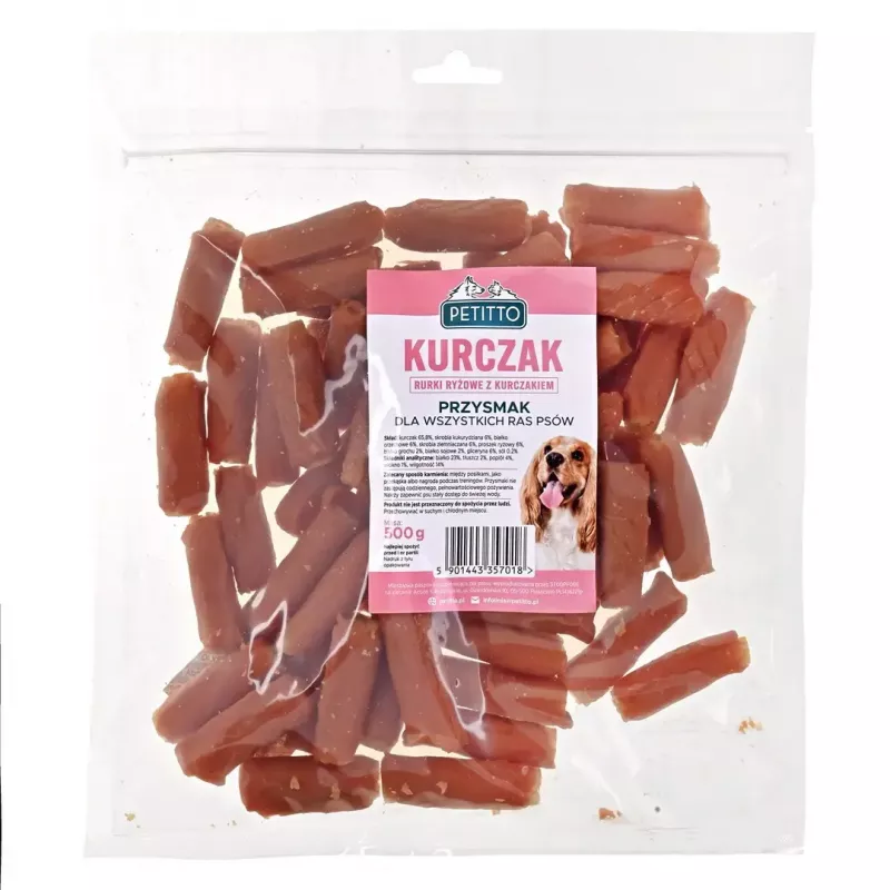 Przysmak dla psa PETITTO rurki ryżowe z kurczakiem 500 g