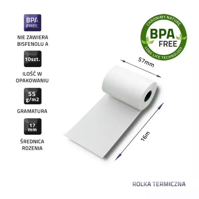 Rolka termiczna QOLTEC 51899 — 57 mm x 16 m, 55 g/m², bez BPA