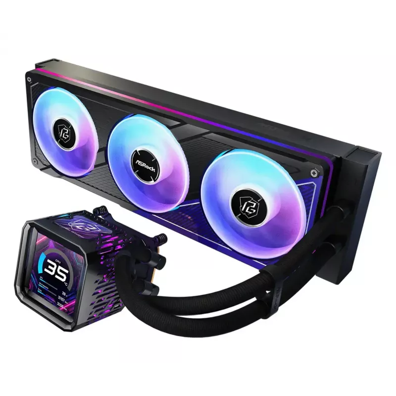 Zestaw chłodzenia cieczą ASRock Phantom Gaming 360 LCD — wentylatory 120 mm, LGA1700/AM5/AM4, czarny