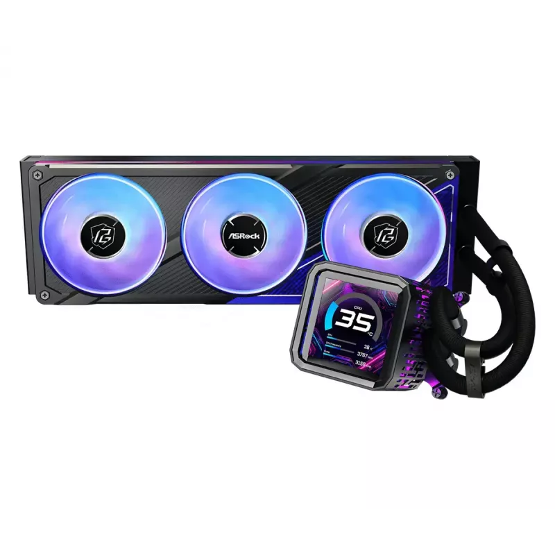 Zestaw chłodzenia cieczą ASRock Phantom Gaming 360 LCD — wentylatory 120 mm, LGA1700/AM5/AM4, czarny