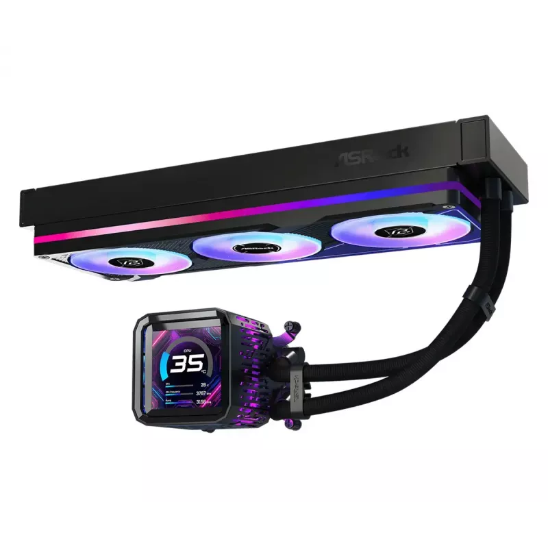 Zestaw chłodzenia cieczą ASRock Phantom Gaming 360 LCD — wentylatory 120 mm, LGA1700/AM5/AM4, czarny