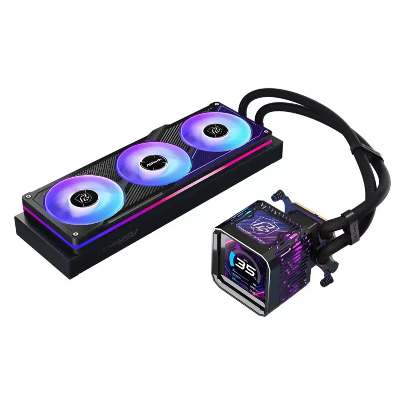 Zestaw chłodzenia cieczą ASRock Phantom Gaming 360 LCD — wentylatory 120 mm, LGA1700/AM5/AM4, czarny