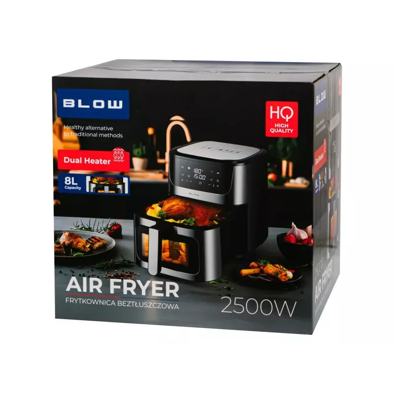 Gorący frytkownica powietrzna BLOW AIR FRYER 2500W 8L — 8 programów, maks. 200°C, dotykowy LCD, pojemność 1,7 kg