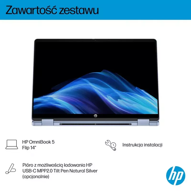 Laptop HP OmniBook 5 Flip 14-fp0004nw 14 cali Core 5 120U 16GB 512GB Win11Home Sky niebieski