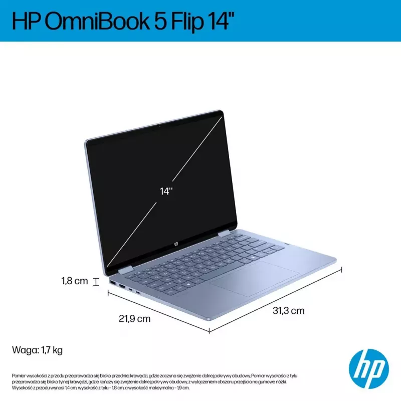 Laptop HP OmniBook 5 Flip 14-fp0004nw 14 cali Core 5 120U 16GB 512GB Win11Home Sky niebieski