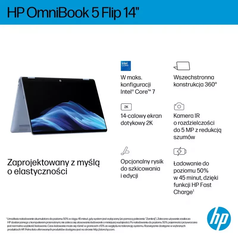 Laptop HP OmniBook 5 Flip 14-fp0004nw 14 cali Core 5 120U 16GB 512GB Win11Home Sky niebieski