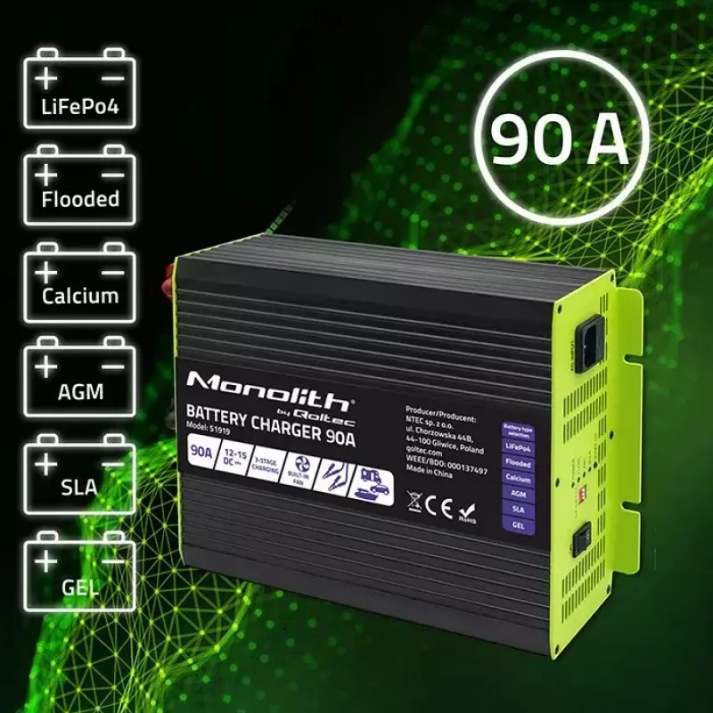 Ładowarka do akumulatorów QOLTEC 51919 90A 12V do LiFePO4 AGM GEL SLA