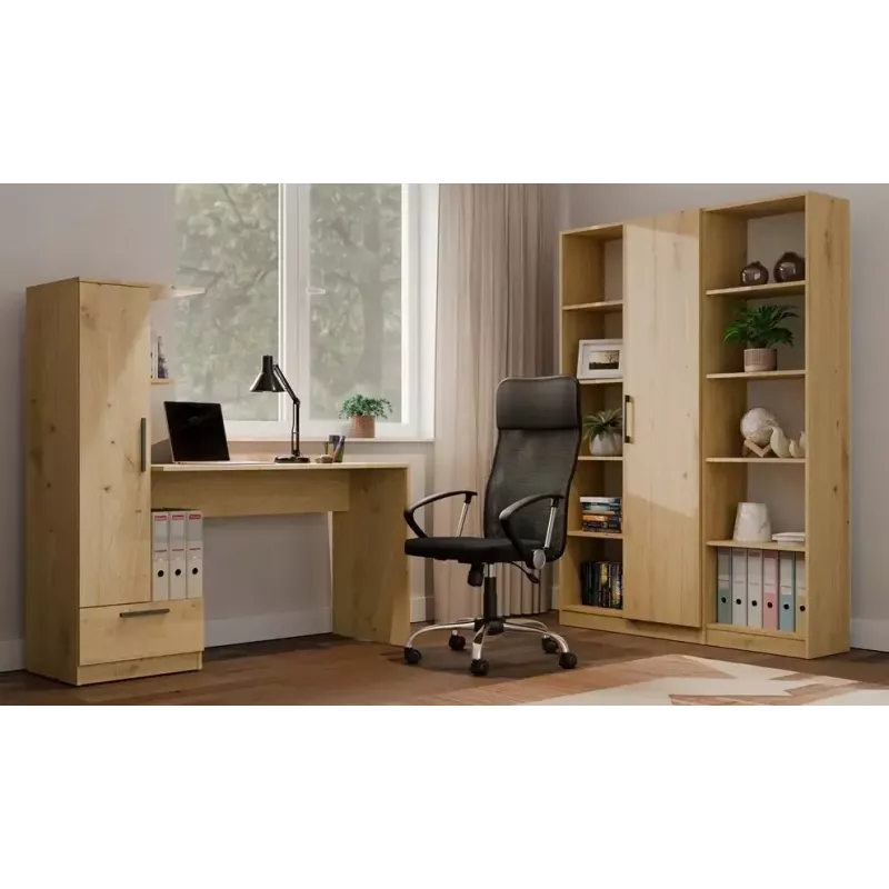 Zestaw biurko z regałem top e shop COSMO Dąb Rzemieślniczy — Blat 115×50 cm, Szerokość 1430 mm, Wysokość 1400 mm, Głębokość 500 mm, 1 szuflada