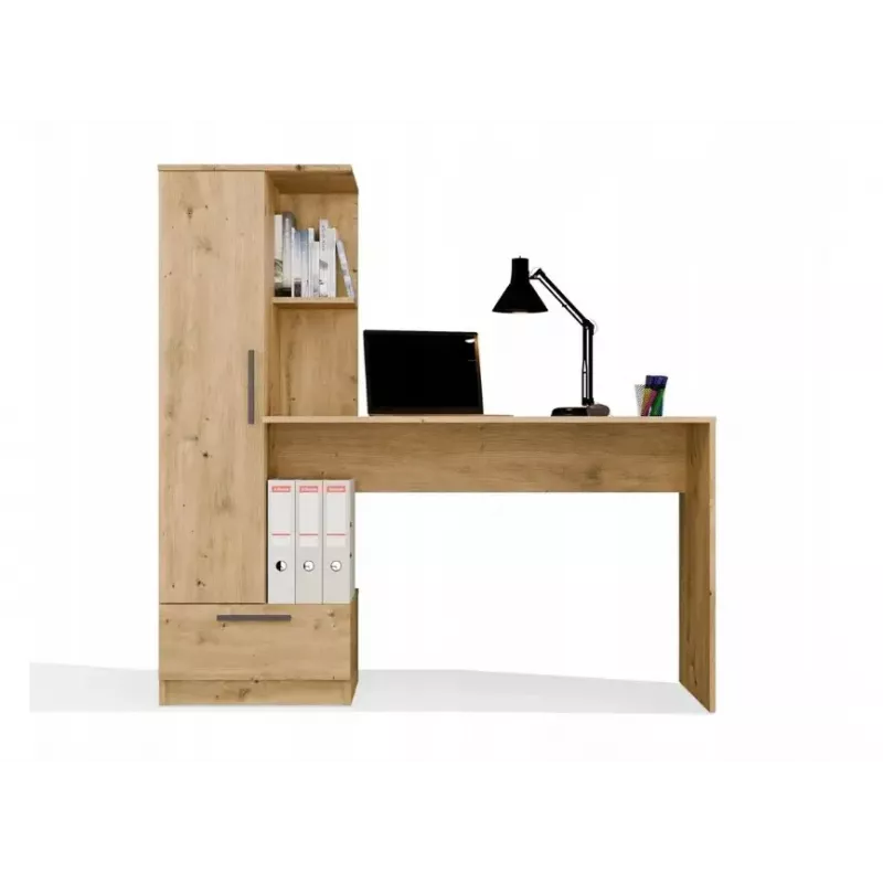 Zestaw biurko z regałem top e shop COSMO Dąb Rzemieślniczy — Blat 115×50 cm, Szerokość 1430 mm, Wysokość 1400 mm, Głębokość 500 mm, 1 szuflada