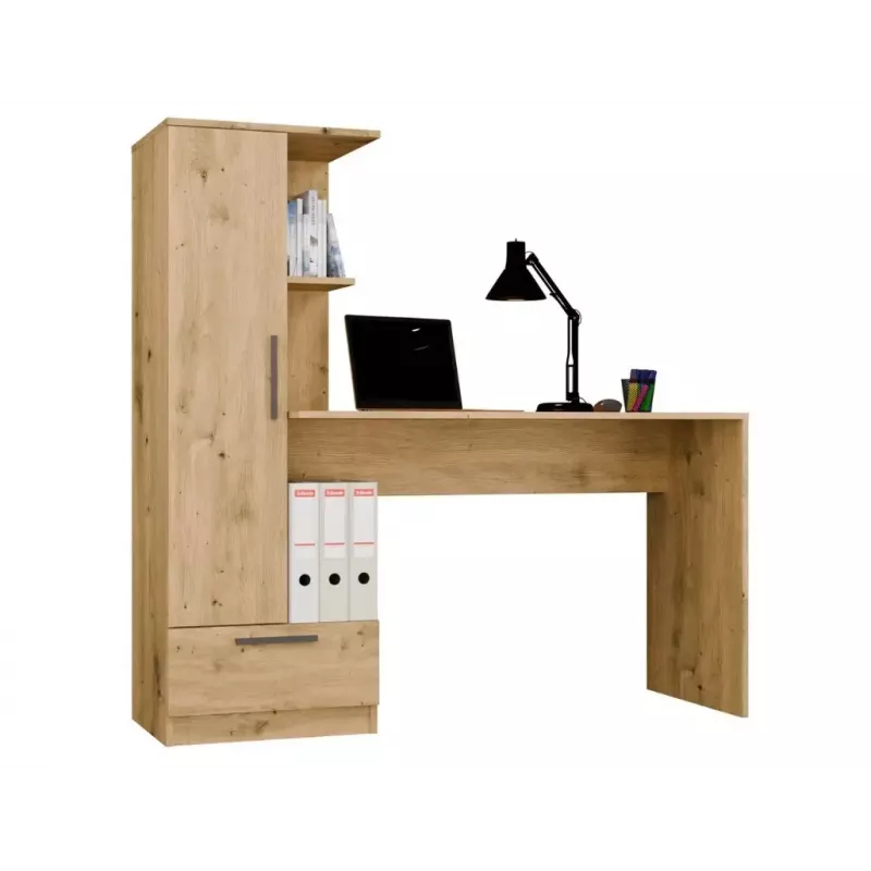 Zestaw biurko z regałem top e shop COSMO Dąb Rzemieślniczy — Blat 115×50 cm, Szerokość 1430 mm, Wysokość 1400 mm, Głębokość 500 mm, 1 szuflada