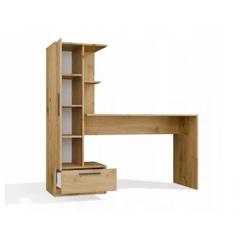 Zestaw biurko z regałem top e shop COSMO Dąb Rzemieślniczy — Blat 115×50 cm, Szerokość 1430 mm, Wysokość 1400 mm, Głębokość 500 mm, 1 szuflada