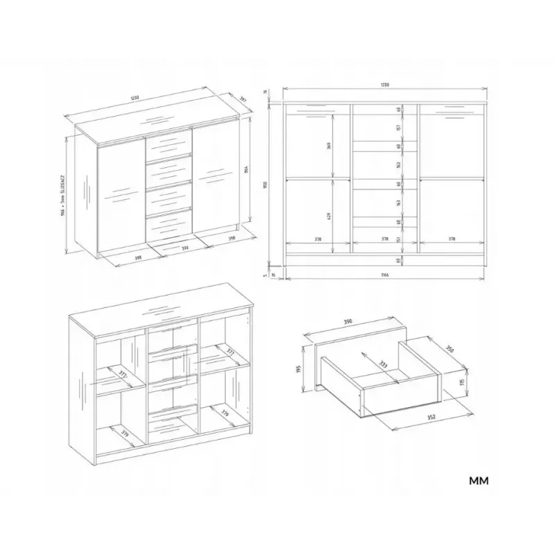Komoda z 2 drzwiami i 4 szufladami TOP E SHOP M-MP-K-MAL-2D4S/120-KASZ, kaszmirowy, 120×40×97 cm, płyta wiórowa