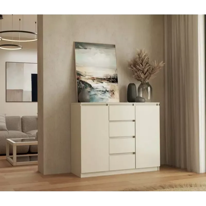 Komoda z 2 drzwiami i 4 szufladami TOP E SHOP M-MP-K-MAL-2D4S/120-KASZ, kaszmirowy, 120×40×97 cm, płyta wiórowa