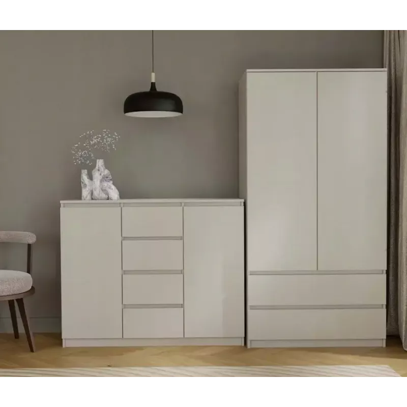 Komoda z 2 drzwiami i 4 szufladami TOP E SHOP M-MP-K-MAL-2D4S/120-KASZ, kaszmirowy, 120×40×97 cm, płyta wiórowa
