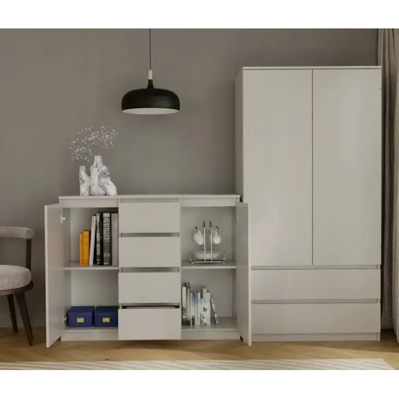 Komoda z 2 drzwiami i 4 szufladami TOP E SHOP M-MP-K-MAL-2D4S/120-KASZ, kaszmirowy, 120×40×97 cm, płyta wiórowa